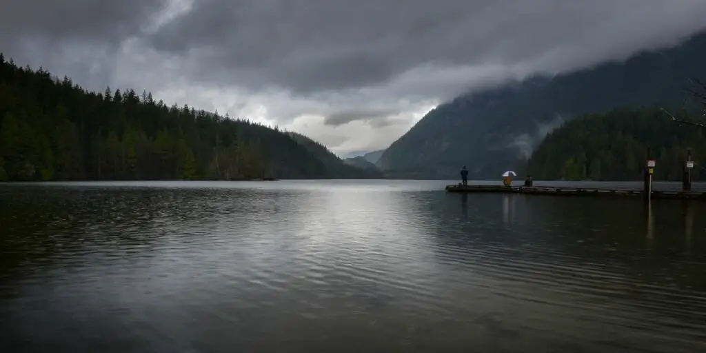 lake fishing in the rain