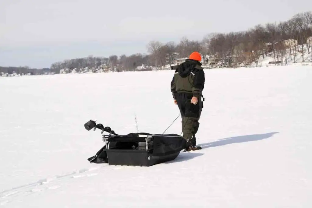 Ice fishing sleds full of gear